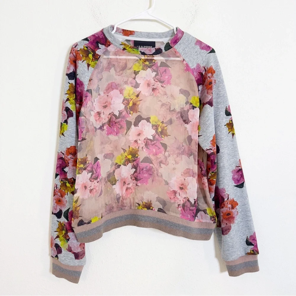 Le superbe floral knit long sleeve sheer pullover sweater - Picture 2 of 5